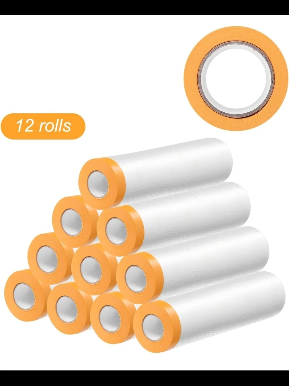 HARFINGTON Pre-Taped Masking Film 12 Rolls 106.3in x 65.6ft Painters Plastic